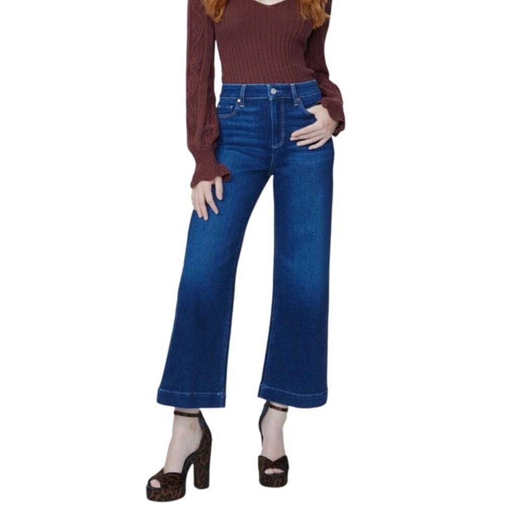 PAIGE (30) Anessa Dream Weaver High Rise Cropped Wide Leg Jeans Dark Wash